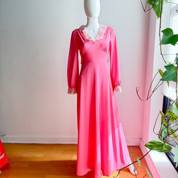 Vintage Barbie Pink Lace Detail Empire Waist A Line Maxi Dress S - Picture 4 of 9
